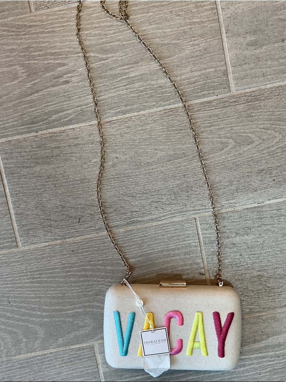 Shiraleah Cream 'VACAY' Embroidered Crossbody Clutch